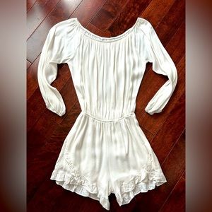 White crepe off the shoulder romper